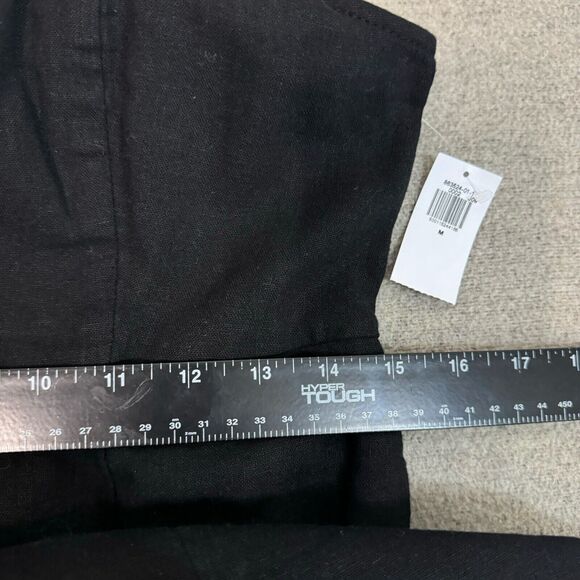 Old Navy Dress M Black Linen Sleeveless Midi Smocked Pockets Cottagecore Prairie - Picture 5 of 9